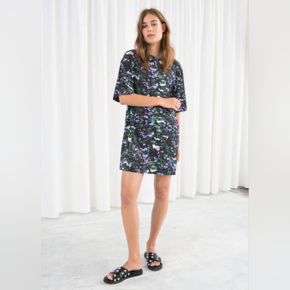 & Other Stories T-shirt Dress Size 2 Colorful Abstract Boxy Fit Crew Neck Dress